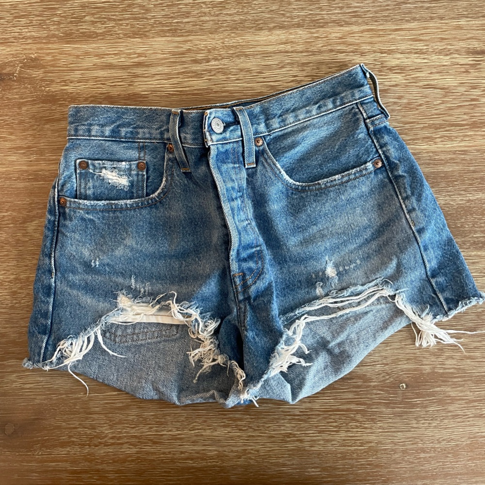 Levi's Dark Wash Distressed 501 Jean Shorts